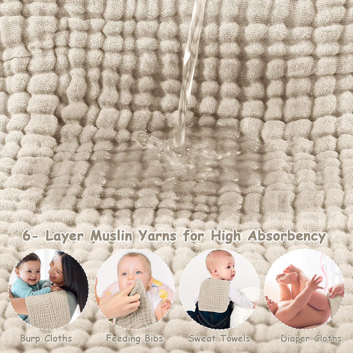 Muslin Baby Burp Cloths, Absorbent Brup Rags 6 Pack Set for Baby
