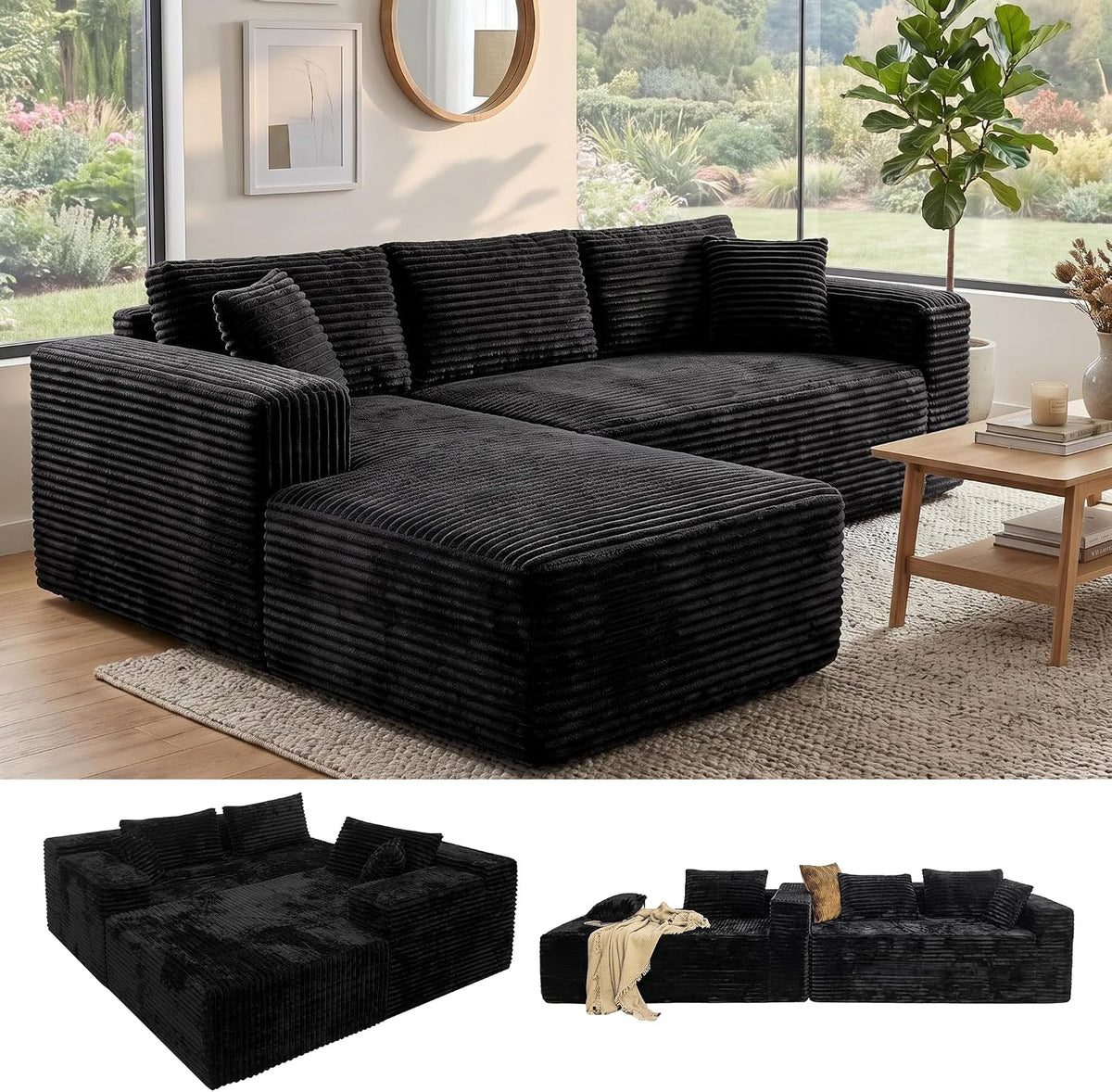Boneless Modular Sectional Sofa, Cloud Couch with Left Facing Chaise, Oversized Deep Seat, L-Shaped