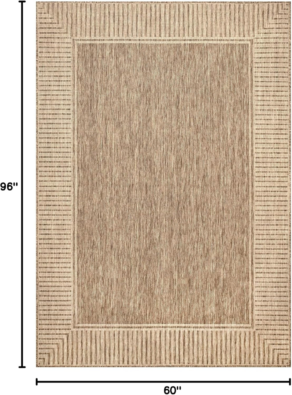 Asha Light Brown Bordered Indoor/Outdoor Area Rug, 5' x 8'