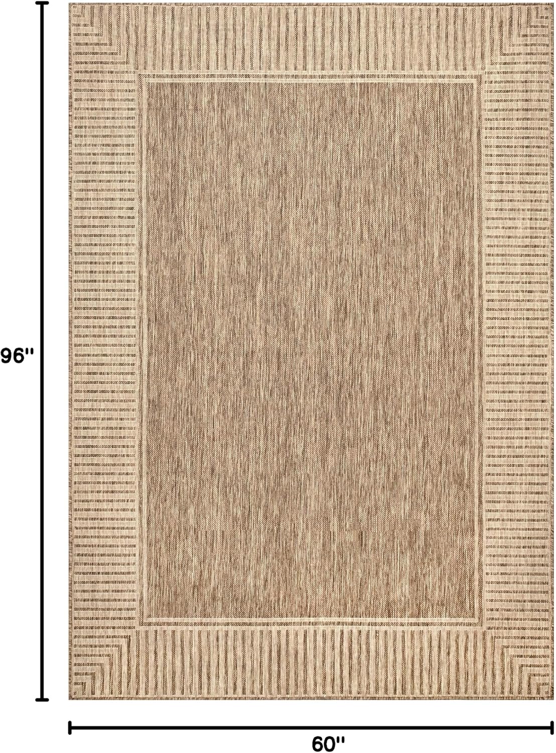 Asha Light Brown Bordered Indoor/Outdoor Area Rug, 5' x 8'