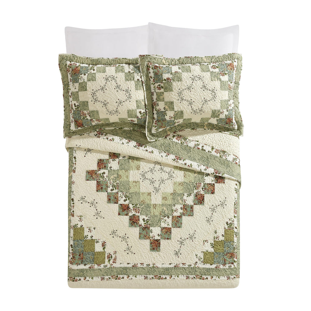 Olivia Embroidered 3-Piece Quilt Set - Lightweight Breathable All Seasons Bedding