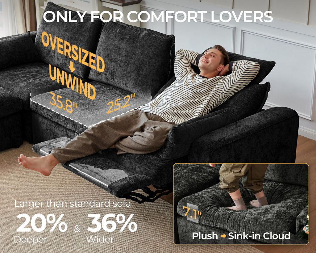 139" Modular Power Recliner Sectional L-shaped Couch with Ottoman, Chenille