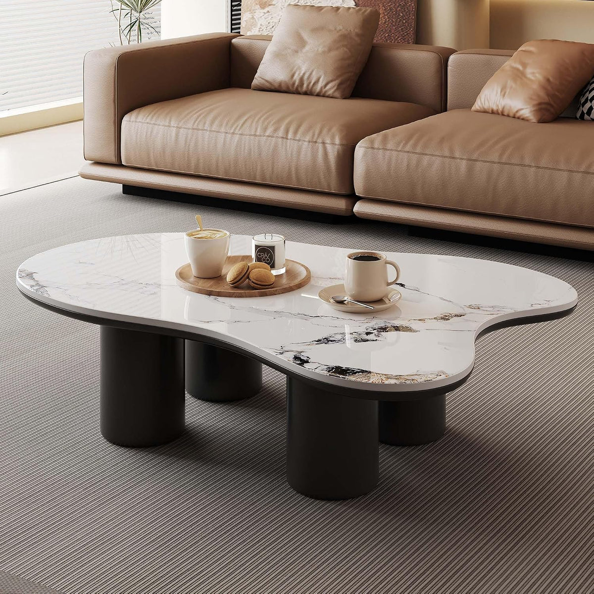 Cloud Coffee Table, 48.4-Inch Sintered Stone Center Table with Four Legs
