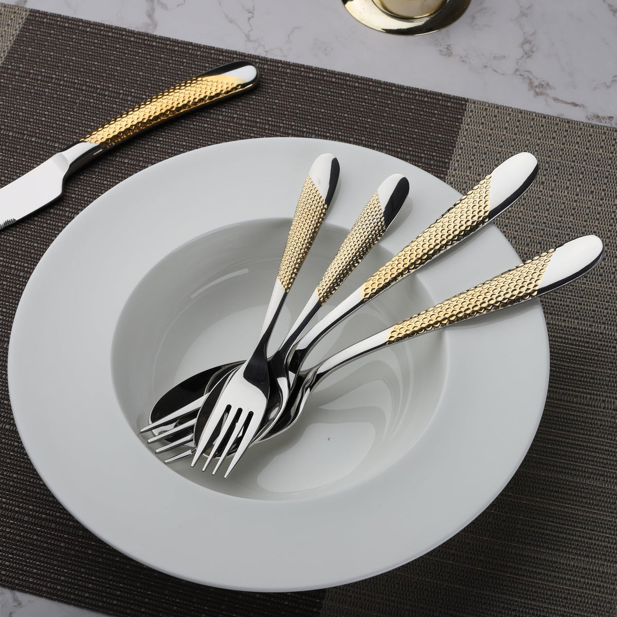 Gold Silverware Set 60-Piece Stainless Steel Flatware Cutlery Set Service for 12 Kitchen Tableware Utensil Set