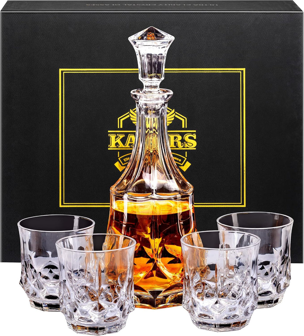 Whiskey Decanter Sets 25 Oz Liquor Bottle with 10 Oz Crystal Glasses - Set of 3