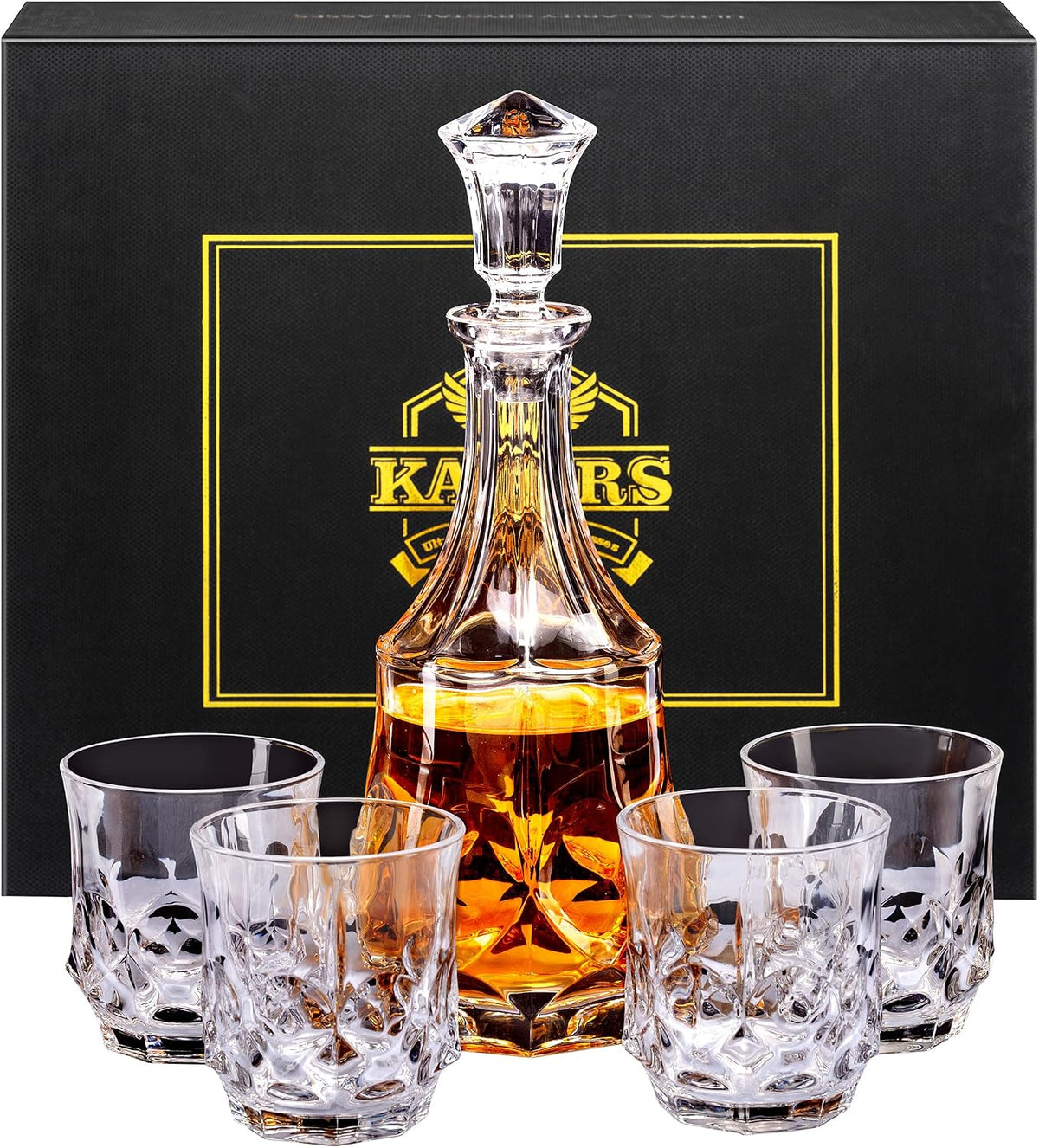 Whiskey Decanter Sets 25 Oz Liquor Bottle with 10 Oz Crystal Glasses - Set of 3