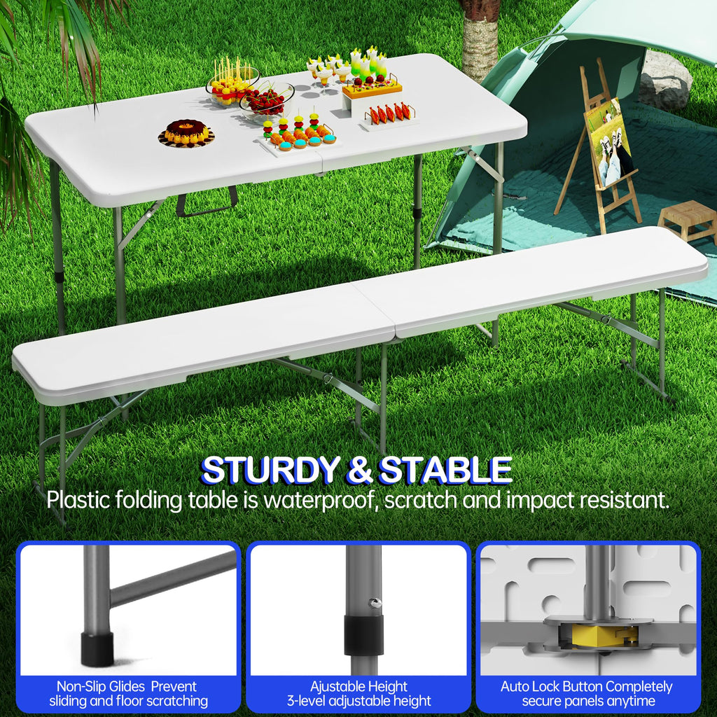 4 FT Folding Table 2 Pack Plastic Foldable Table Adjustable Height
