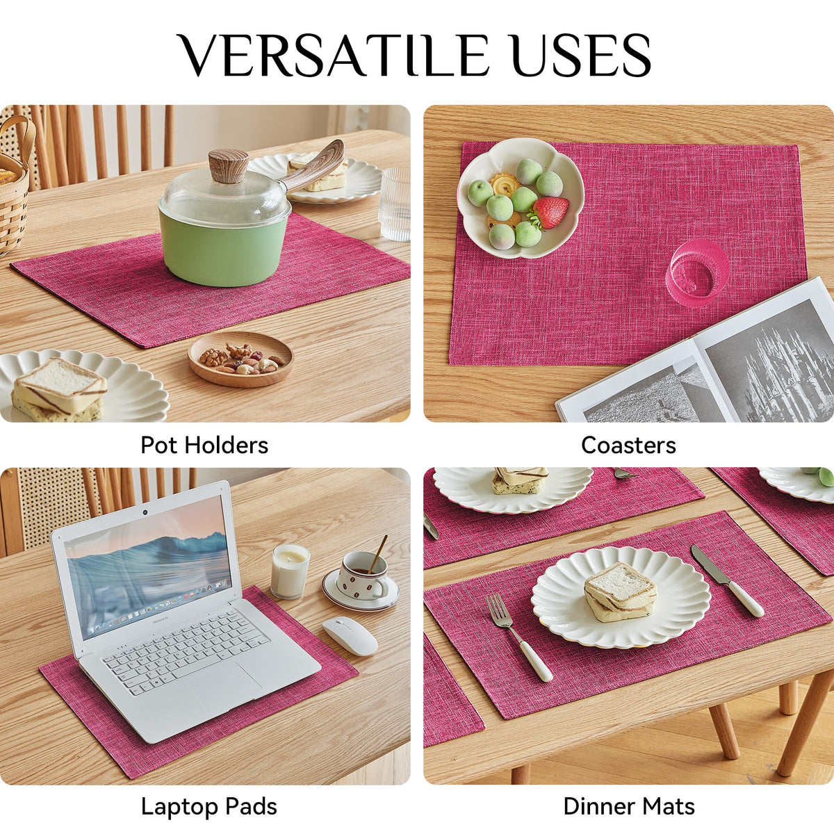 Faux Linen Cloth Placemats Set of 12-12 x 18 Inch, Pink