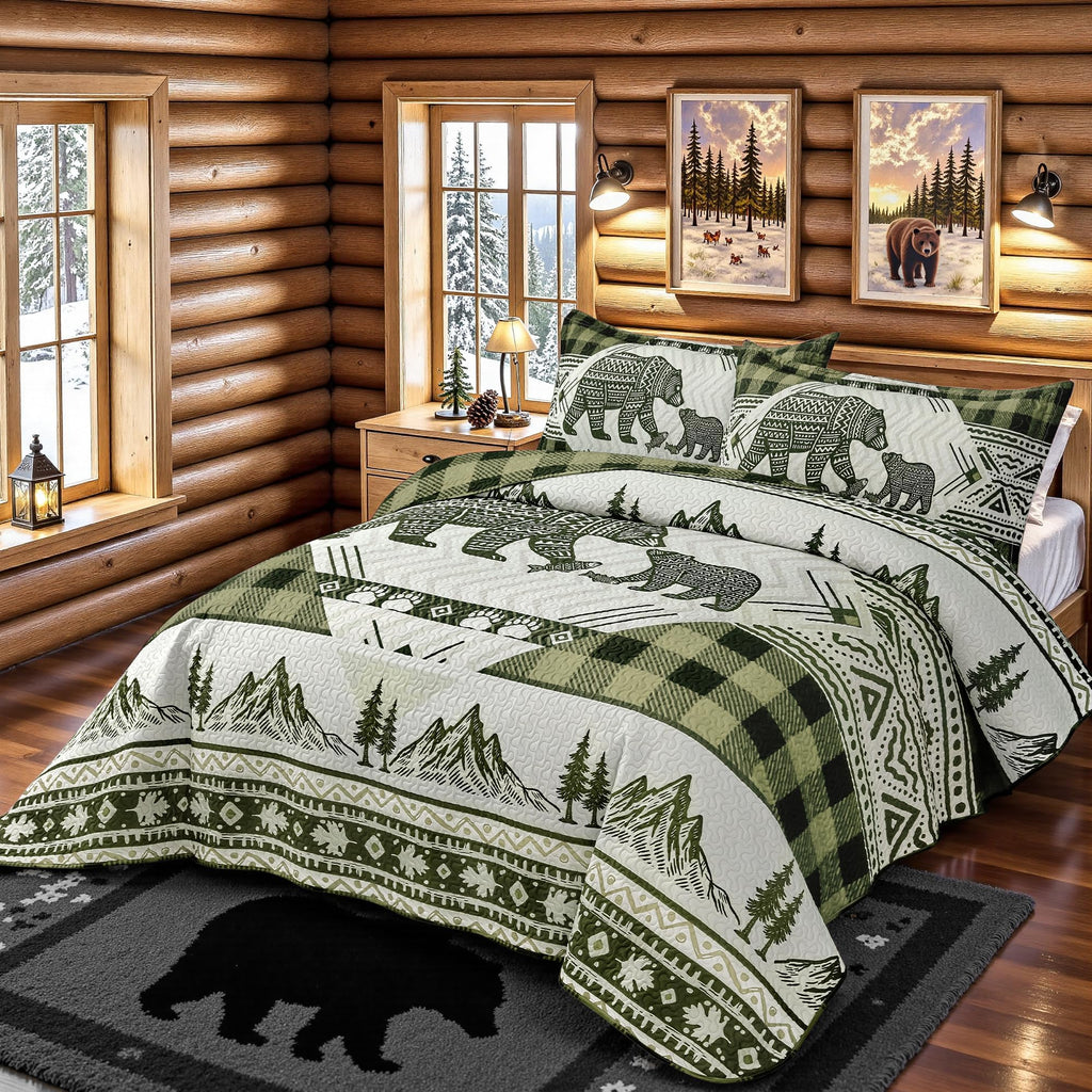 3 Piece Cabin Quilt Sets Farmhouse Rustic Reversible Microfiber Soft Lightweight Bedspread Comforter with 2