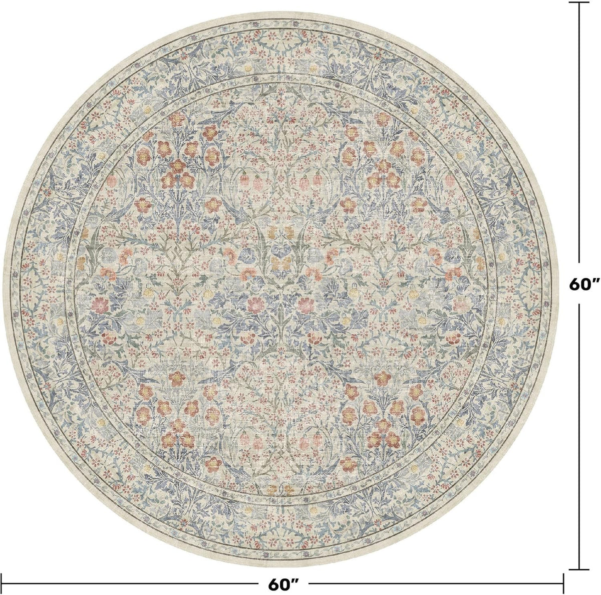 Beige Blue Round Nursery Rug 5ft - Pastel Circular 5x5 Rug for Kids Room, Living Room, Bedroom, Playroom, Home