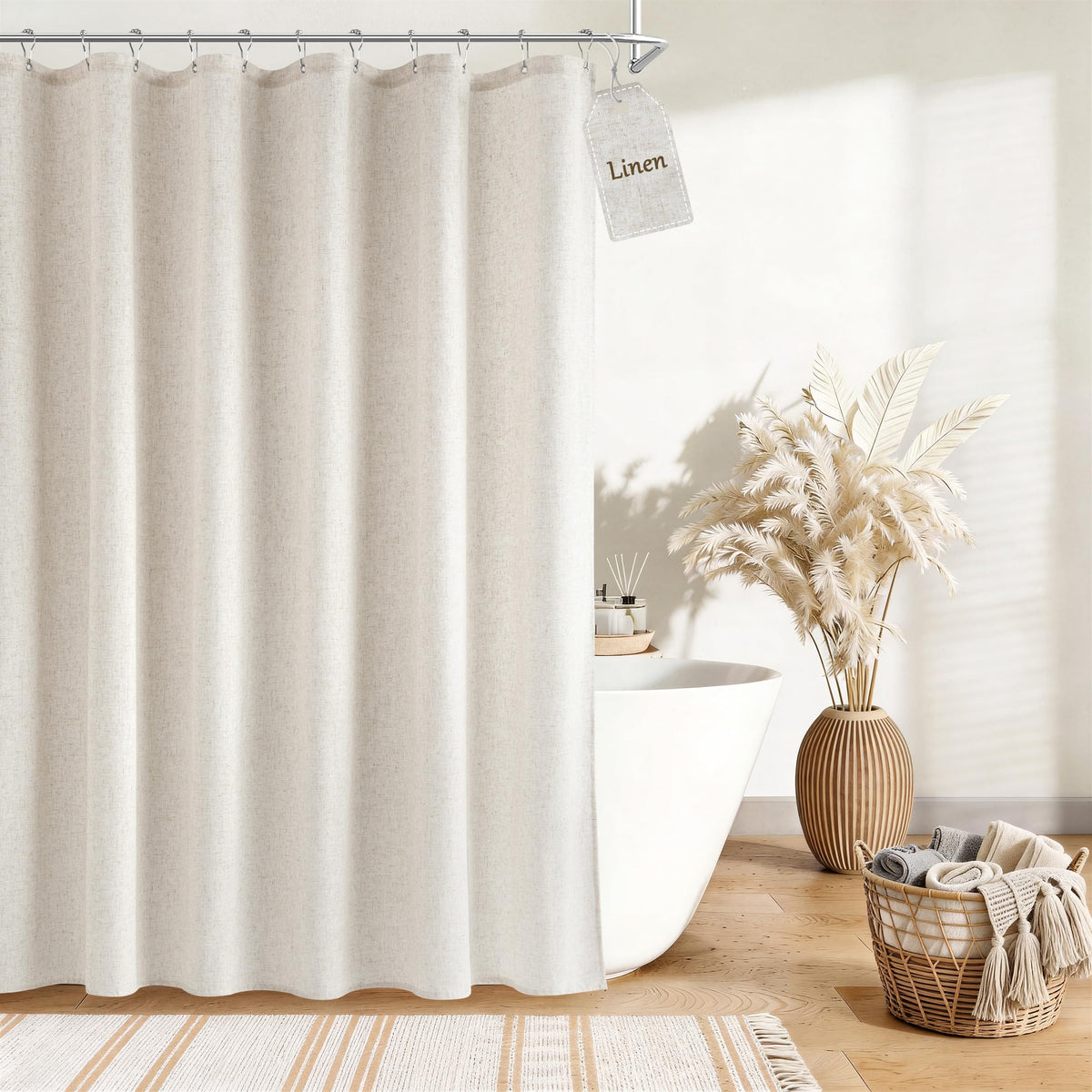 Extra Long Linen Shower Curtain 92 Inch Cream Beige