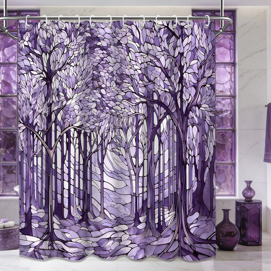 Extra Long Shower Curtain Extra Tall Light Purple Stained Glass XL Abstract Art Nouveau Shower Curtains for Large