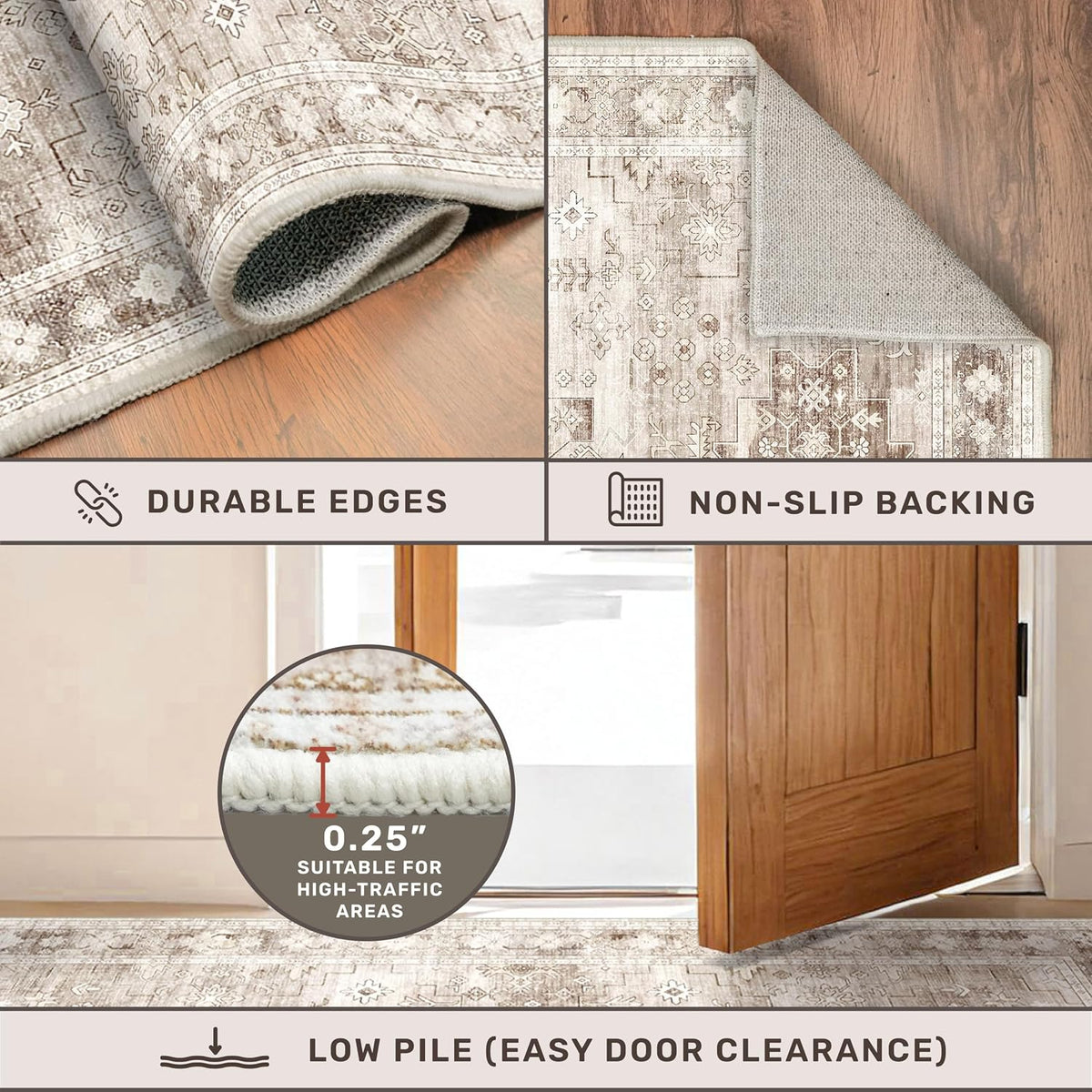 Washable Neutral Farmhouse Large Entryway Rug, Area Rugs, Laundry Room, Nursery Room, Boho Vintage Floral