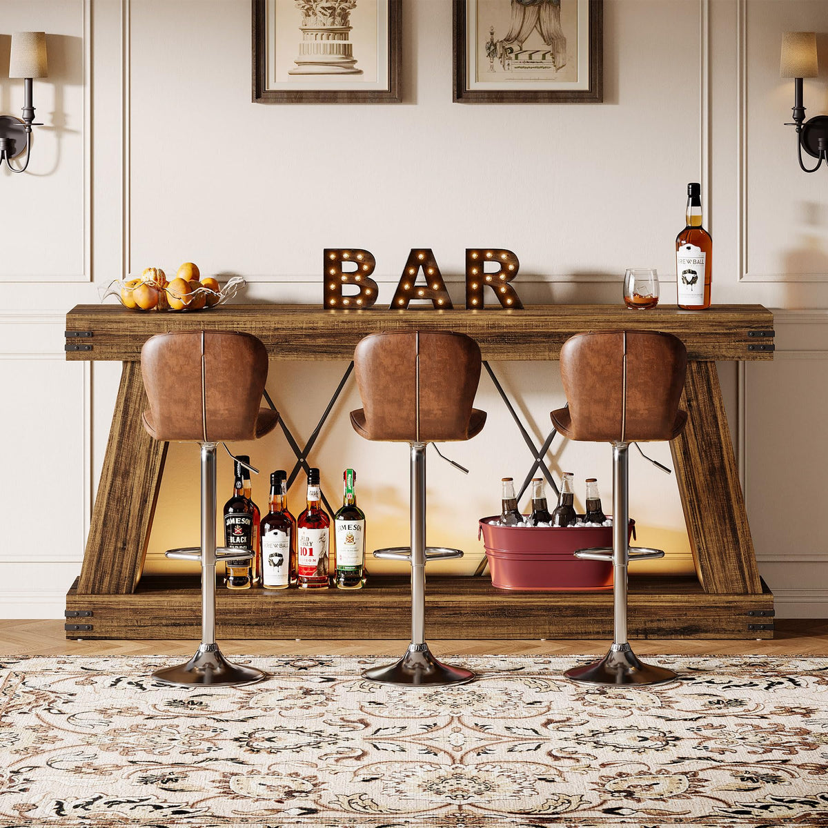 70.87" Farmhouse Console Table with Storage (Dark Brown)