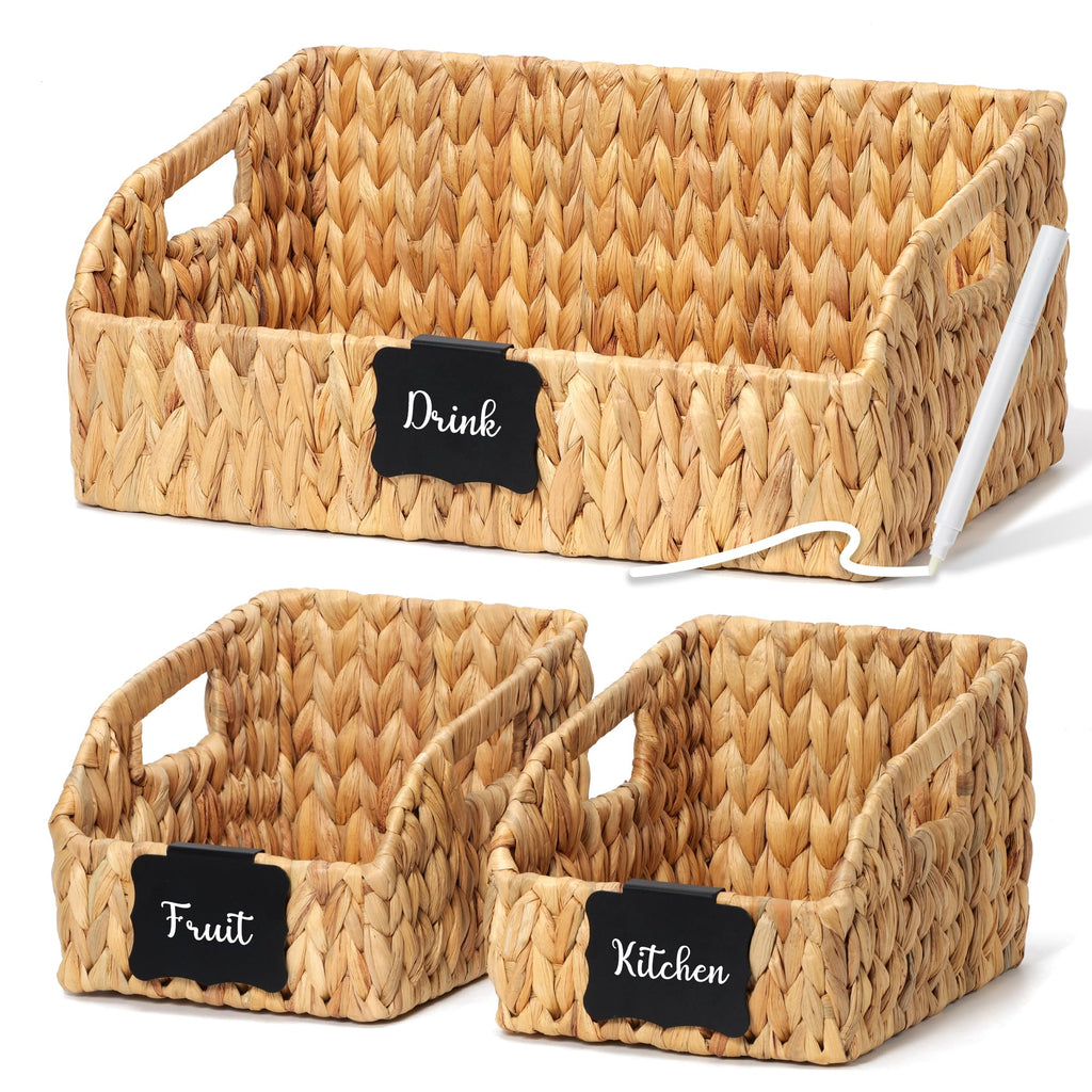 Pantry Baskets for Organizing,Wicker Storage Bins,3 Pack,Natural