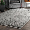 Vasiliki Grey/Ivory, 4' Square, Moroccan Shag, Tassel, Soft and Plush, High Traffic, Stain Resistant, Easy Clean