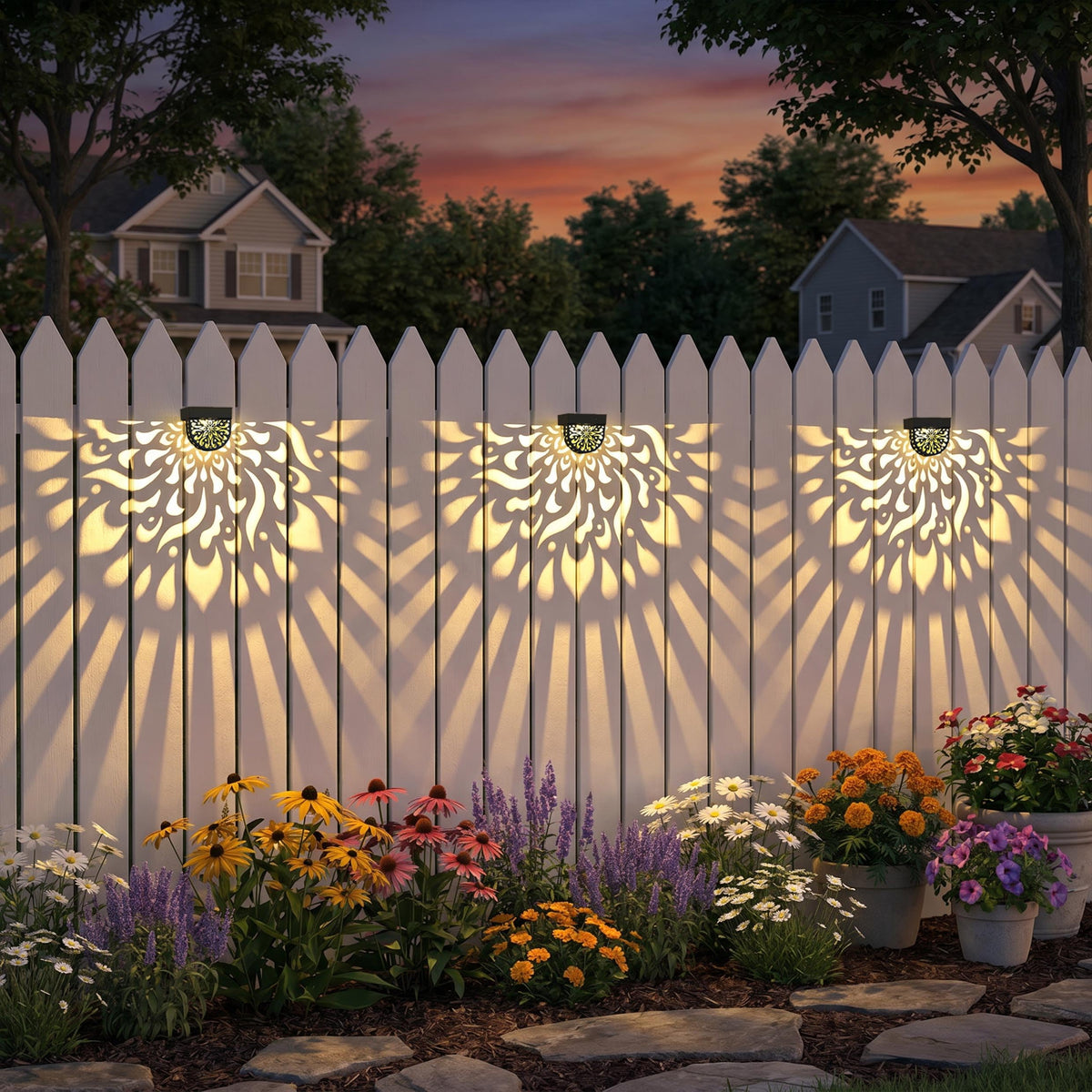 6 Pack Solar Fence Lights Wall lihgts Outdoor Decorations Solar Powered Step Deck Lights Warm Yellow Light Waterproof