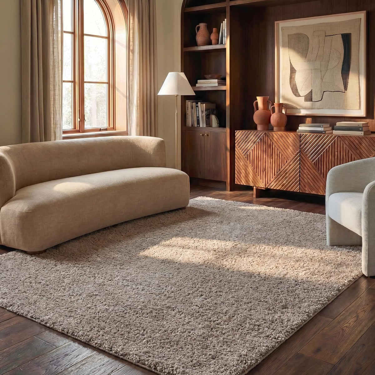 8x10 Beige Shag Area Rug, Non-Shedding Plush Pile for Living Rooms