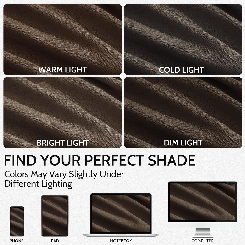 Chocolate Curtains 63 Inches Long 2 Panel Sets Bedroom, Light Filtering Linen Drapes Windows Rod Pocket or Back Tab