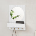 Wood Wall Mirror with Shelf&Hooks, 24"x16" White Wall-Mounted Mirrors with Streamlined Texture Hanging Decorative