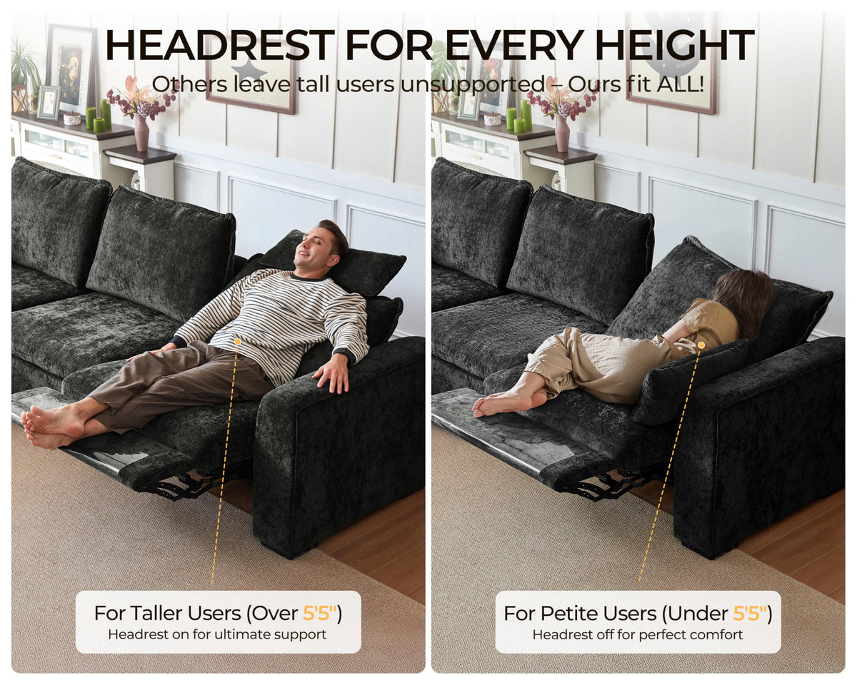 139" Modular Power Recliner Sectional L-shaped Couch with Ottoman, Chenille