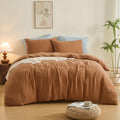 Muslin Duvet Cover Set, 3Pcs Rust Linen Cotton 3-Layer Gauze Minimalist Comforter Cover 104"x92", Ultra