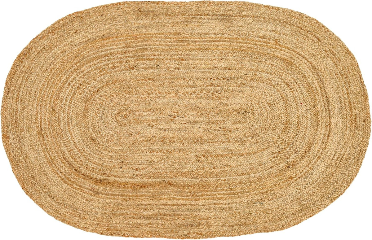 Hand Woven Jute Area Rug - Rustic Beige Reversible Oval Rugs
