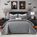 Cotton Quilt Set, 3-Piece Coin Pattern Bedspread, Lightweight Pre-Washed Coverlet, Solid Modern