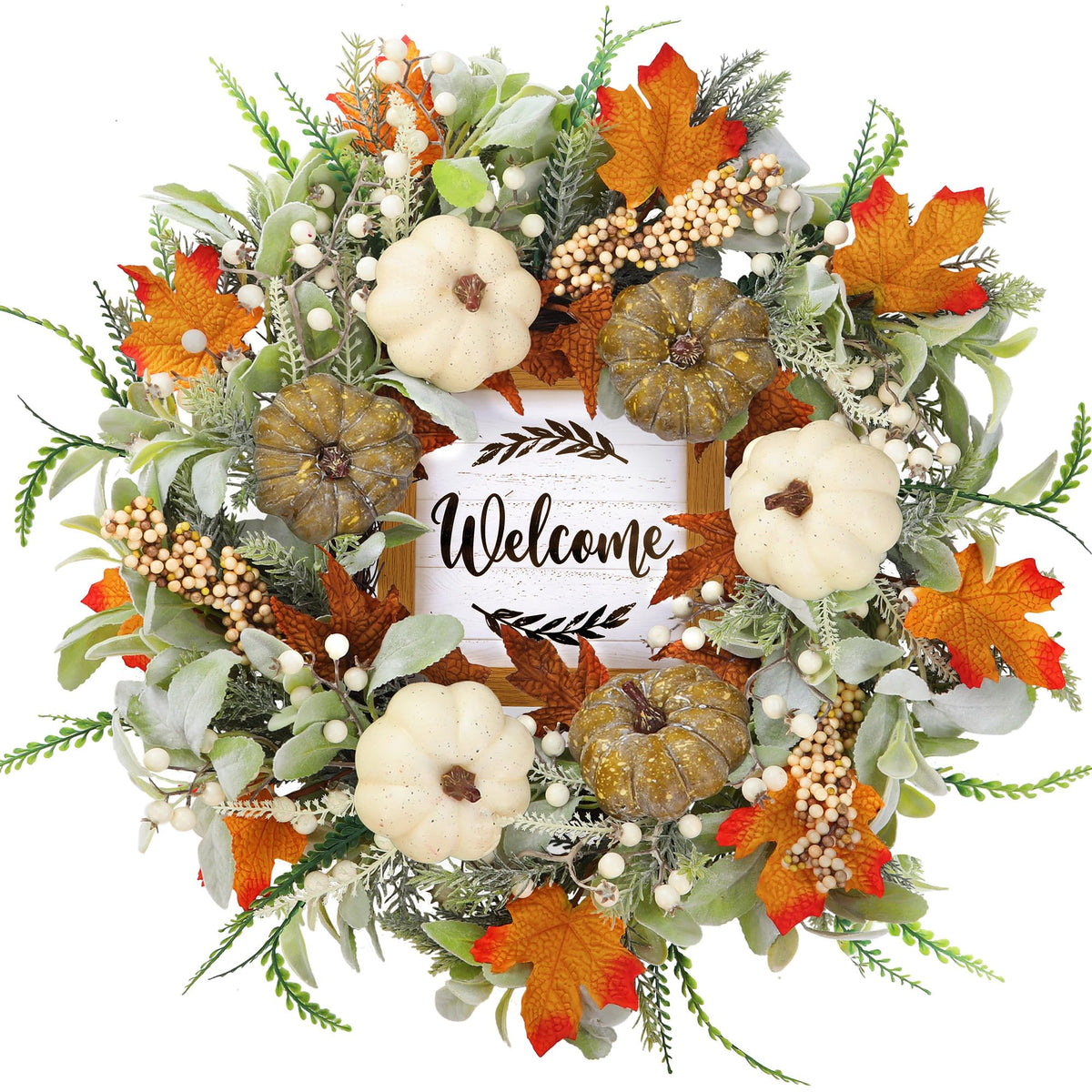 Fall Wreath 23'' for Front Door with Sign for Thanksgiving Autumn
