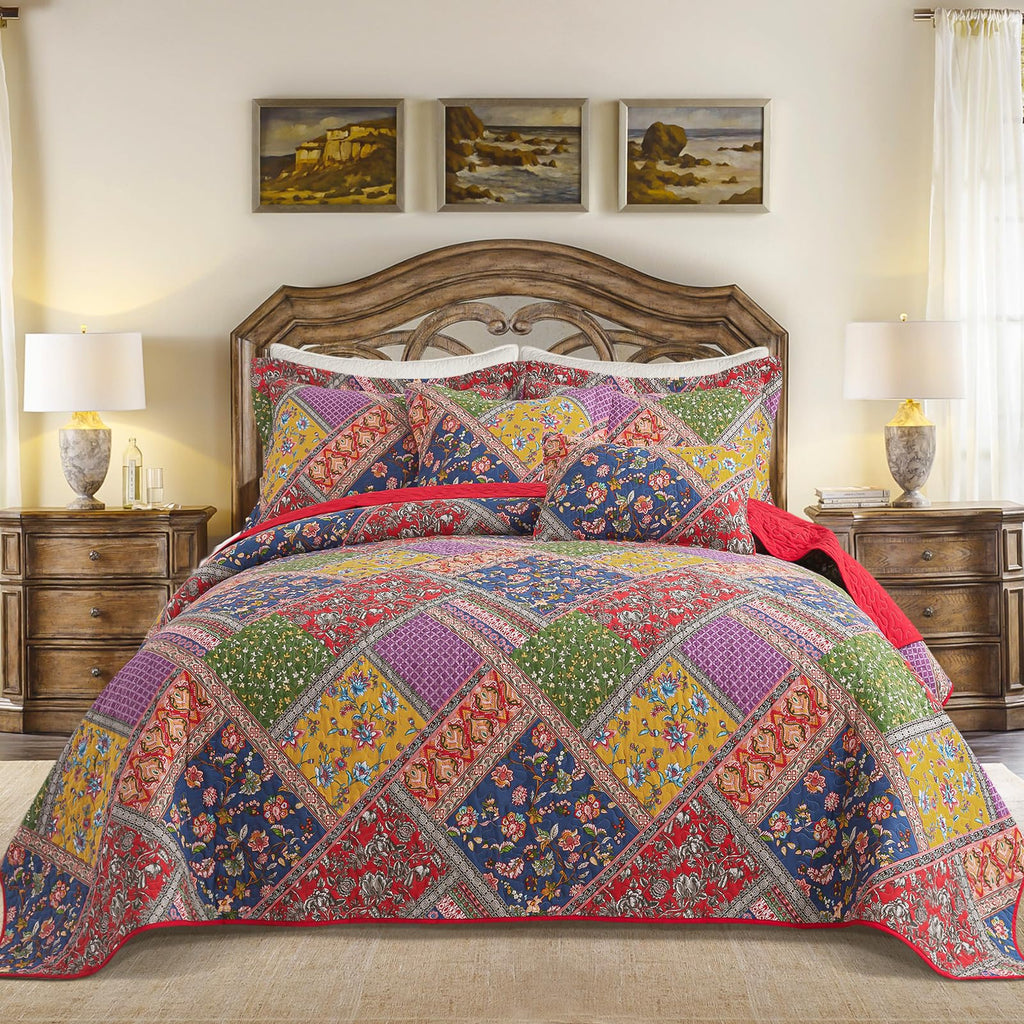 Farmhouse Quilt Set - Vintage 100% Cotton Cover Bedspread