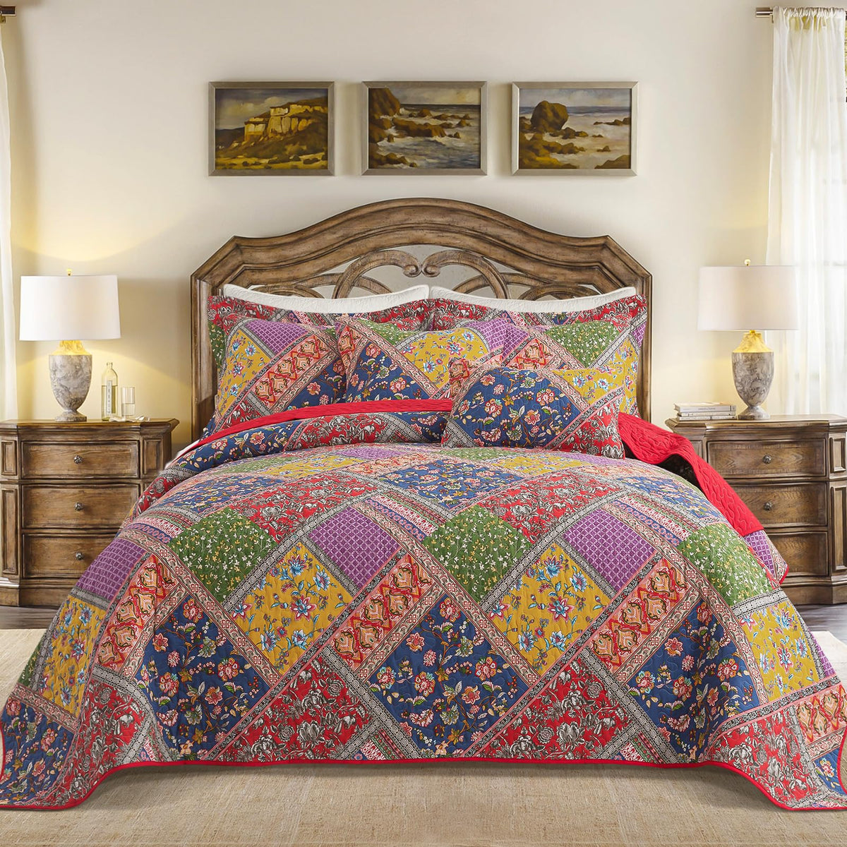 Farmhouse Quilt Set - Vintage 100% Cotton Cover Bedspread
