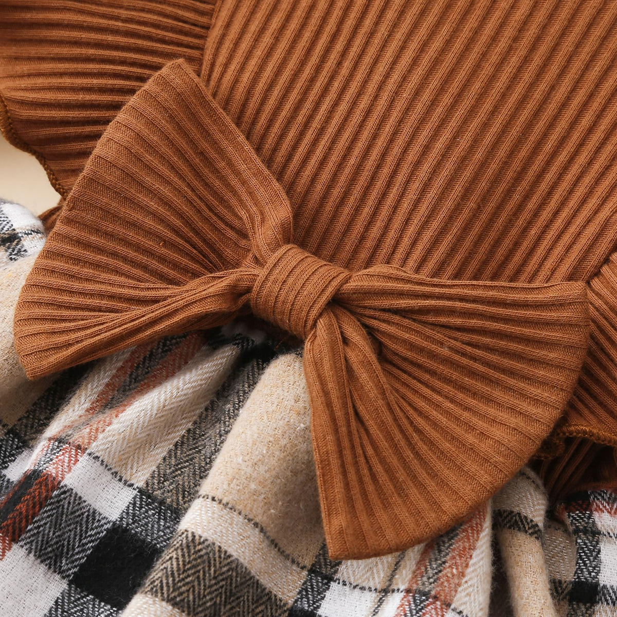 Newborn Baby Girl Fall Winter Outfit Set Plaid Romper Dress Ruffles Long Sleeve Clothes Jumpsuit with Bow Headband