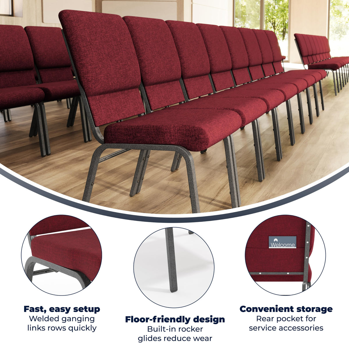 Red Fabric 18.5" W Stacking Church Chair