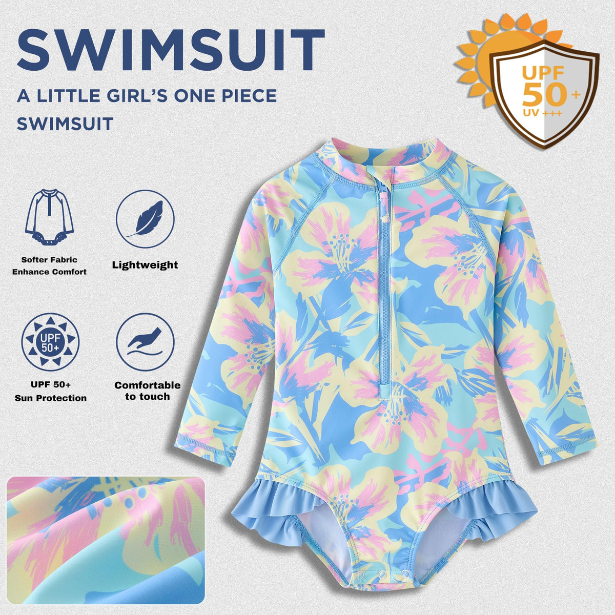 Baby Girl One Piece Swimsuit Infant Long Sleeve Bathing Suit