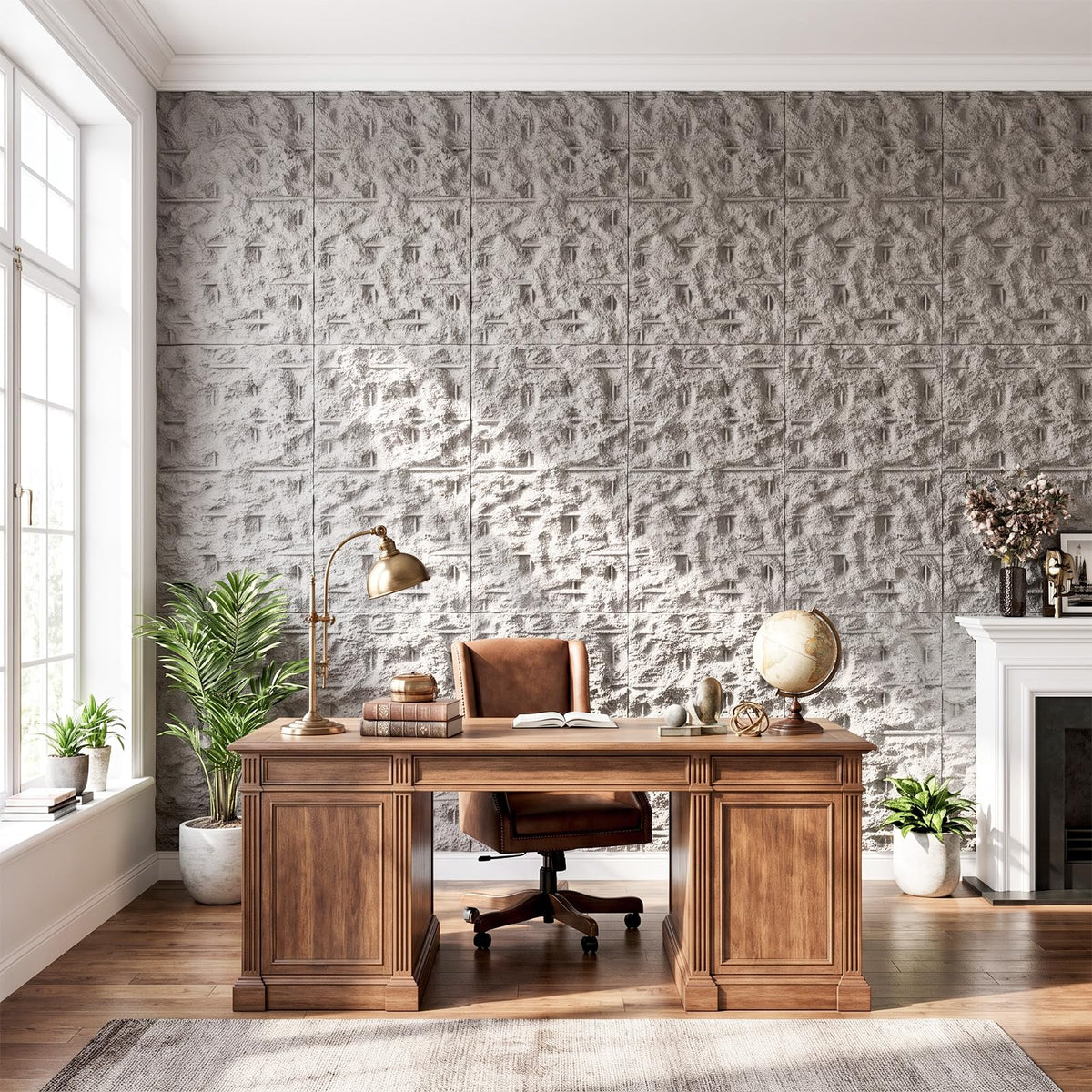 3D Faux Stone Wall Panels, 4 PCS PU Wainscoting Panel - Frosted Stone Design for Interior Wall Decor, Home & Office