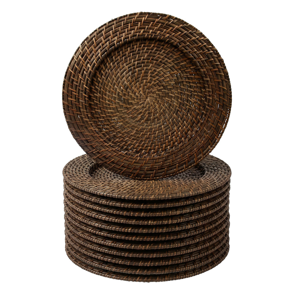Rattan Plate Chargers, Round Woven, Harvest, Set of 12