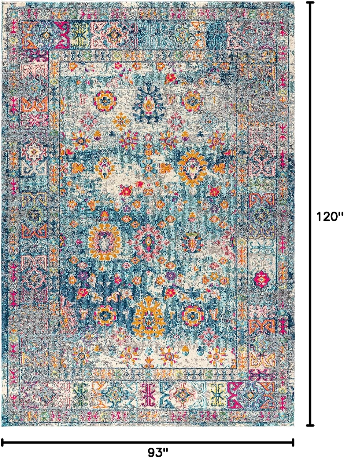 Boho Vintage Navy/Cream Indoor Area Rug, Bohemian Flair Medallion, Chic, Floral, High Traffic, Pet Friendly