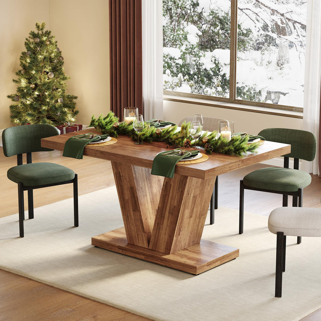 Inspired Saarinen Style 47 Inches Dining Table for 4, Modern Dining Room Tables, Brown Rectangle Kitchen Table with V-Shaped Pedestal, Wooden