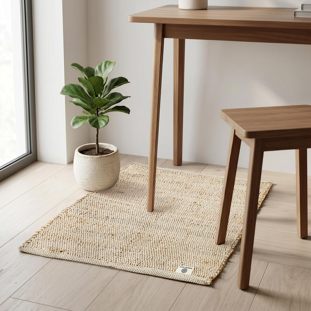 Jute Cotton Door Mat Rectangle Hand Woven Natural Farmhouse Rugs, High Traffic Area - Rustic Vintage Bohemian