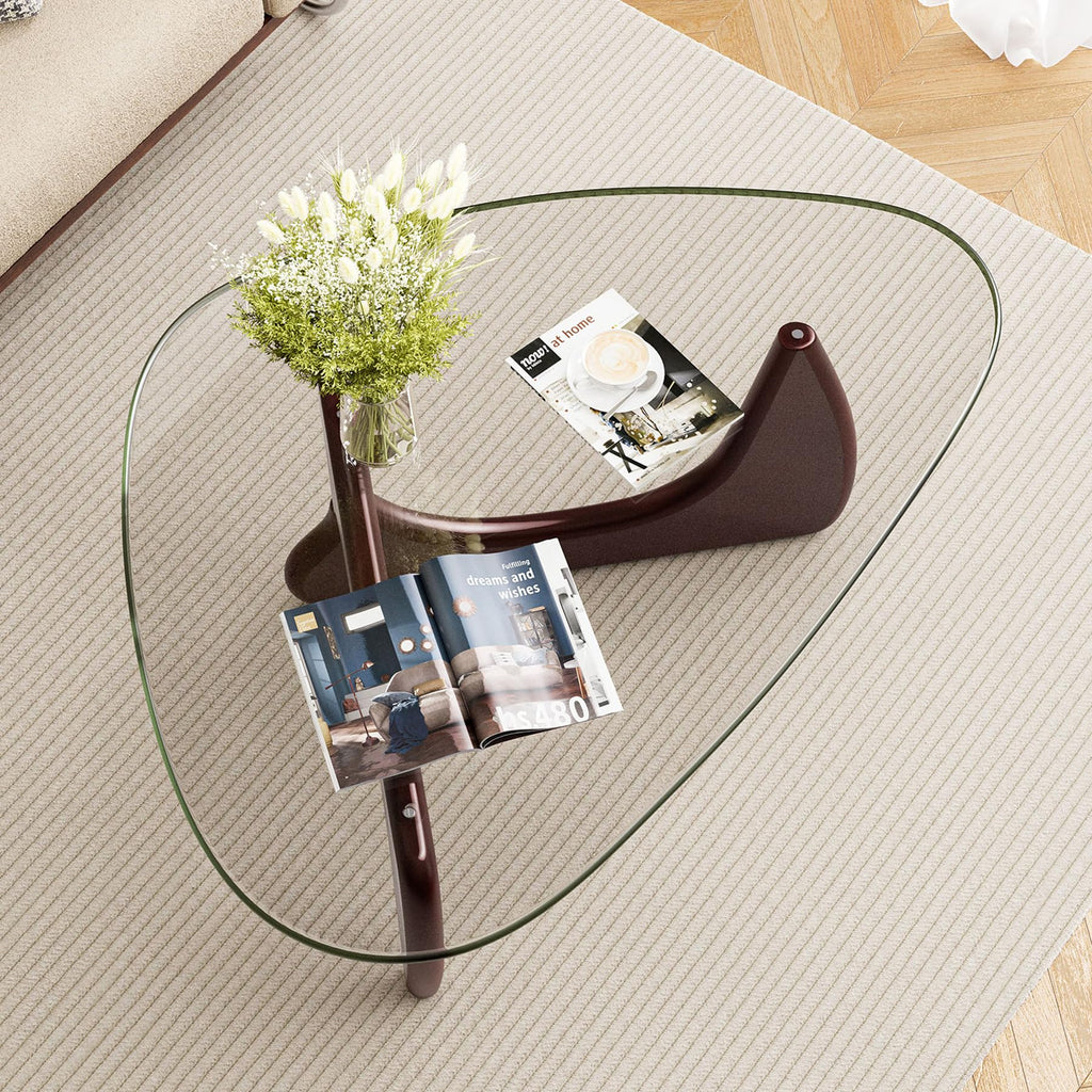 Inspired Noguchi Style Modern Glass Coffee Table, Mid Century Triangle Coffee Table Bedroom Reception Office Tables