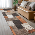Modern Geometric Patchwork Indoor Runner Rug, Orange Rug Rockwood Collection Hardwood Floors Decor, Throw