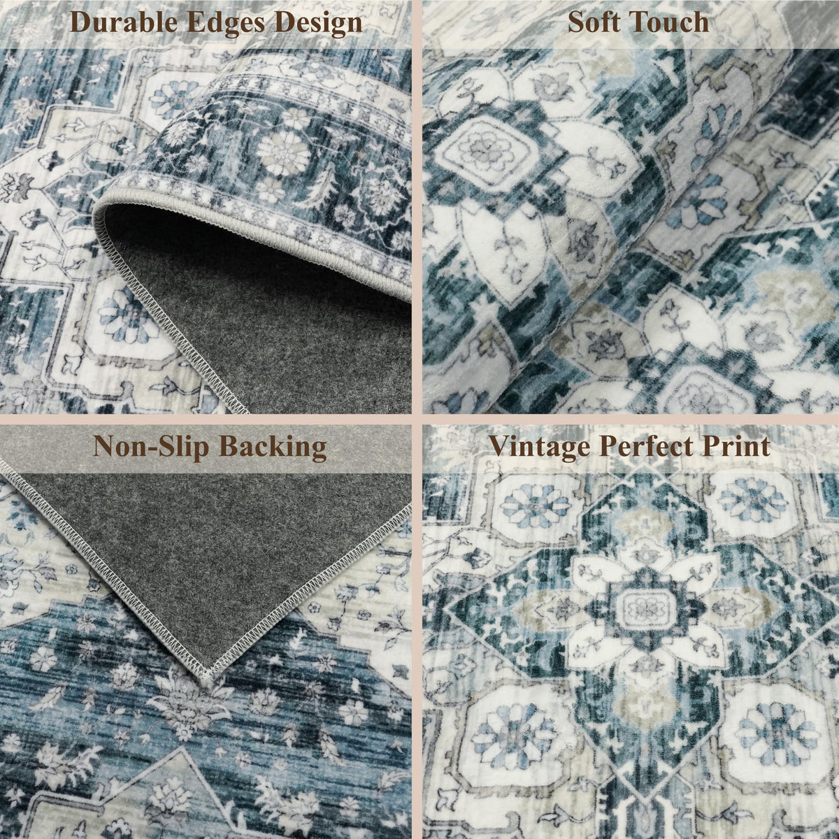Kitchen Mats for Floor 3 Piece Set: Non-Slip Washable Boho Area Rugs and Runner for Sink, Entryway, Bathroom Soft Low
