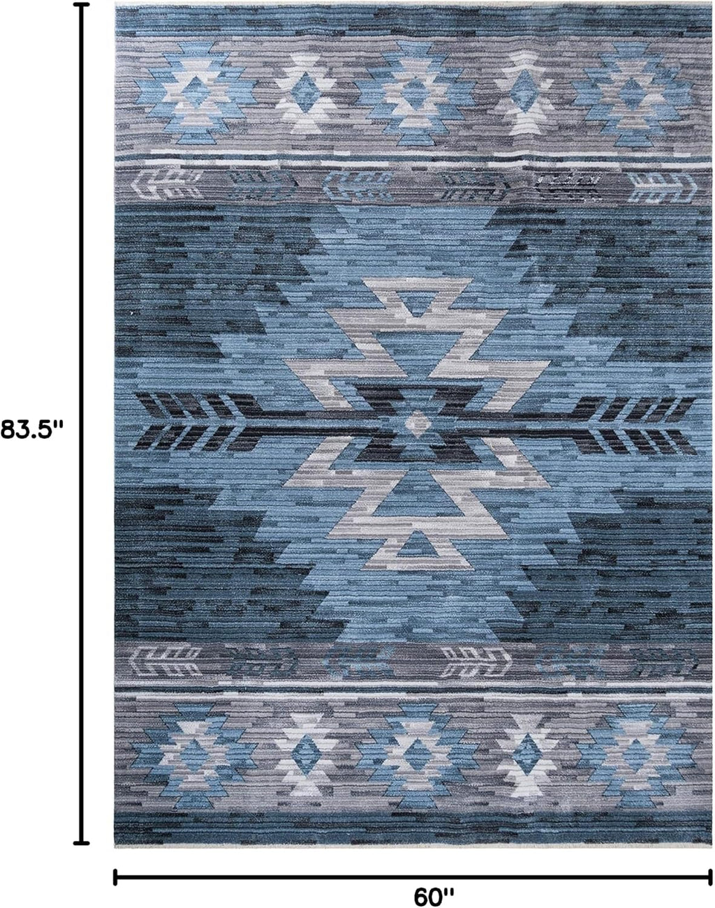 HR- Southwestern Rug Navajo Native American Inspired Modern Faded Tribal Floorcover Area Rugs Navy Blue Gray