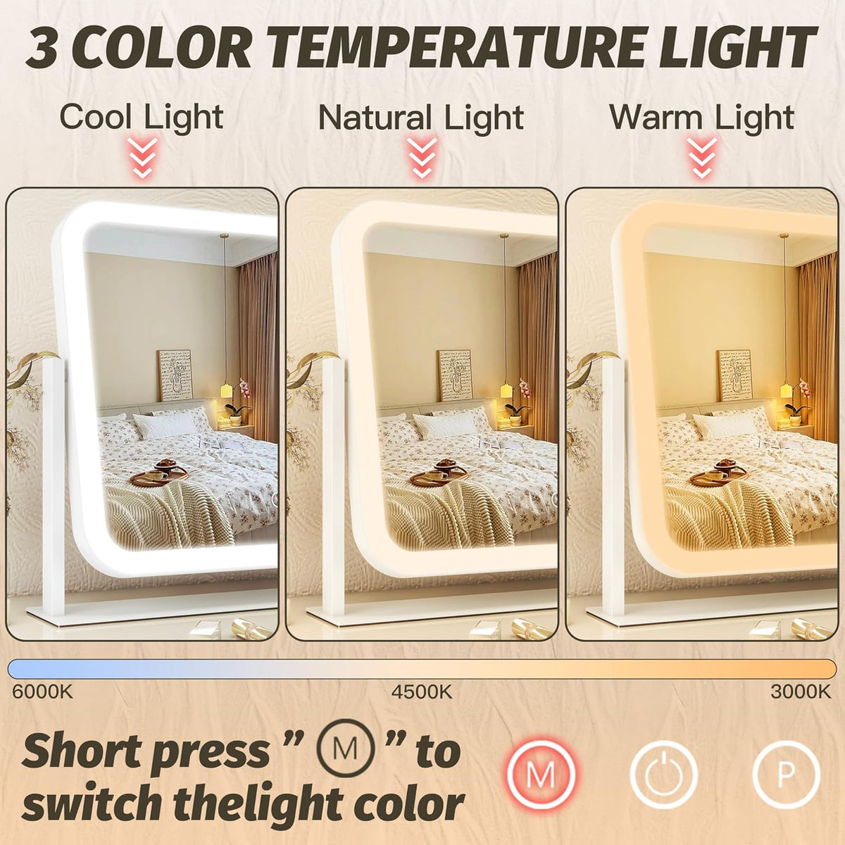 Vanity Mirror with Lights 17''x13'' Makeup Mirror with Lights,Vanity Mirror Touch Screen with 3-Color Lighting