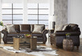 Leinster Faux Leather Sofa and Loveseat with Antique Bronze Nailheads in Espresso