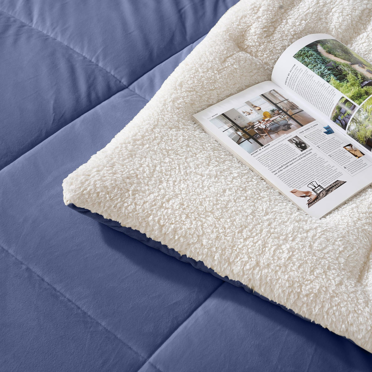 Fluffy Sherpa Comforter Set, Thick Bedding Set 3PC, Slate Blue