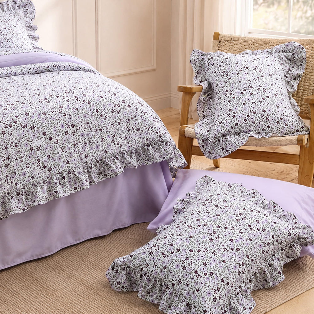 Comforter Set-7 Pieces Floral Ruffle Bedding Set