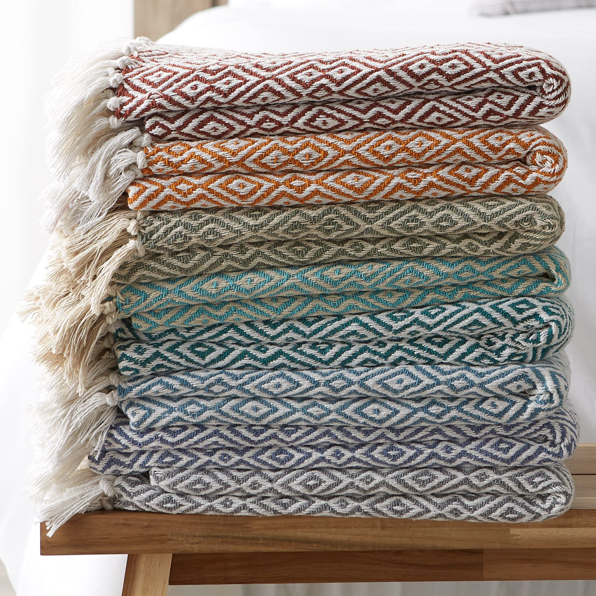 Rustic Farmhouse Double Diamond Woven Throw, 50x60, Pumpkin Spice