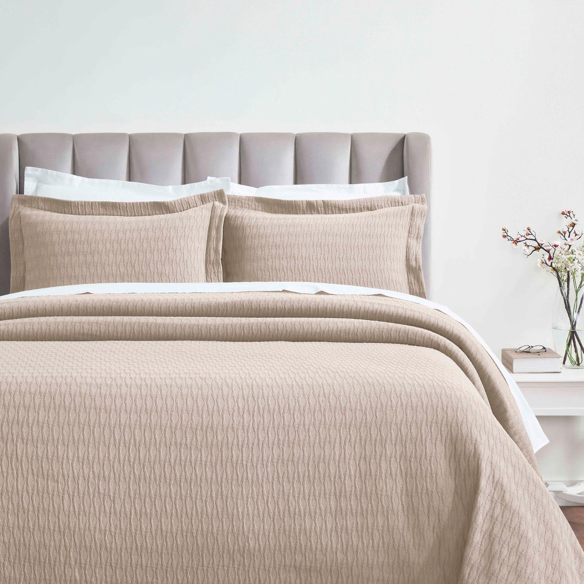 3 Piece Cotton Bedspread Set, Home Bed Decor, Decorative Bed Spread, 2 Pillow Shams, Medium Weight Blanket, Matelasse