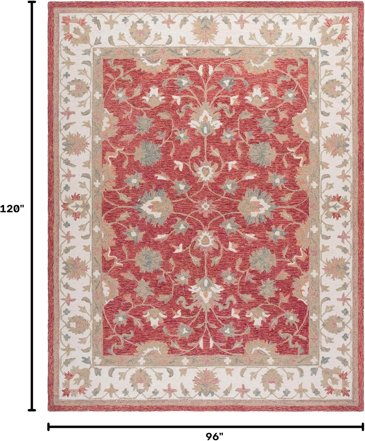 Area Rug - Heritage Collection - Large - Red & Ivory, Handmade Wool, Ideal, Dining Space (HG125Q)